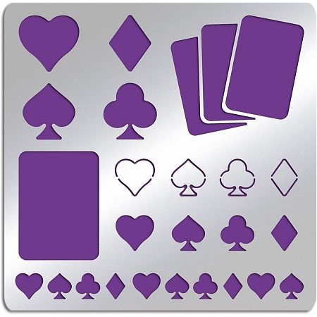 FINGERINSPIRE Playing Cards Metal Stencils 6 Inch Square Scrapbooking Drawing Stencils Stainless Steel Heart, Spade, Club, Diamond Pattern Painting Stencils for Engraving, Pyrography, Journal