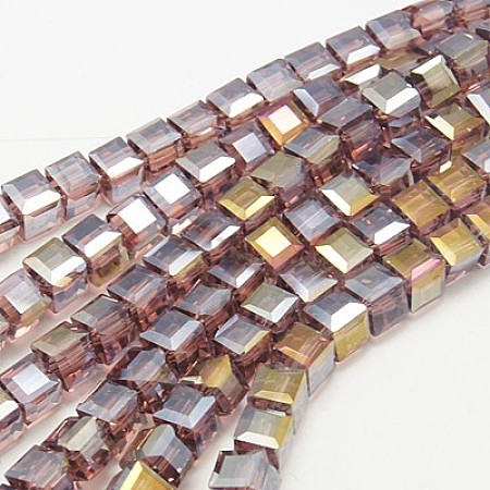 Honeyhandy Electroplate Glass Beads Strands, AB Color Plated, Faceted, Cube, Purple, 4x4x4mm, Hole: 1mm