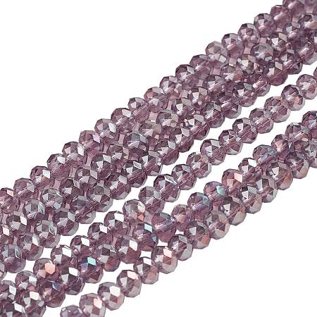 NBEADS 10 Strands of Medium Purple Crystal Glass 3x2mm Faceted Rondelle Beads AB Color Plated
