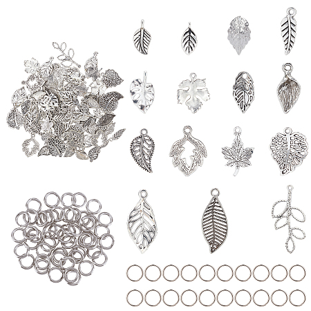 PandaHall Elite 350pcs Leaf Charms Kit, 15 Styles Tibetan Alloy Tree Leaves Branch Charms Metal Dangle Pendant with Jump Rings for Spring Fall Thanksgiving Bracelet Necklace Earring Jewellery Making