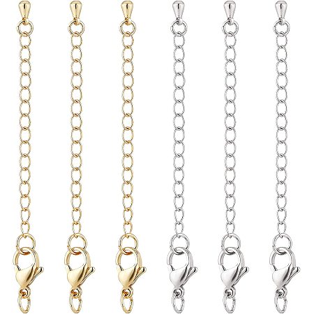 BENECREAT 40 Sets 2 Colors 24K Gold Plated Brass Chain Extender Link Cable Chain Necklace with Lobster Clasps and Bead Tips for DIY Jewelry Making