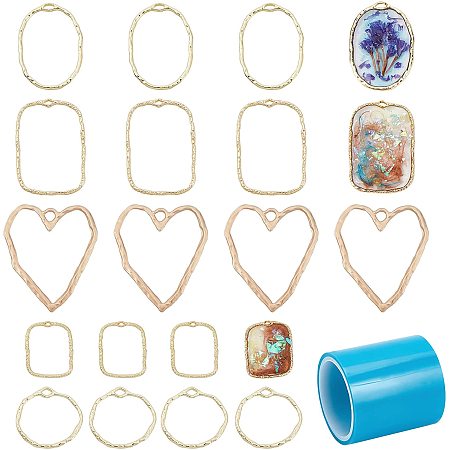 OLYCRAFT 30Pcs Open Back Bezel Charms Alloy Open Back Bezel Pendants Mixed Shape Resin Pressed Flower Jewelry Frames for UV Resin Necklaces Earrings Making DIY Crafts Supplies