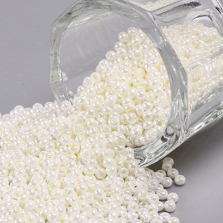 FGB 11/0 Round Glass Seed Beads, Ceylon, Floral White, 2.3x1.5mm, Hole: 1mm, about 48500pcs/pound