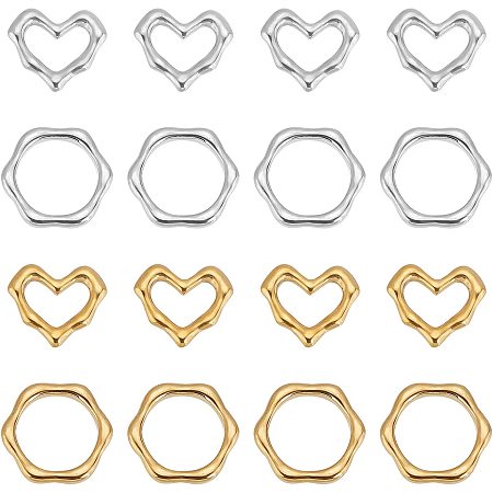 DICOSMETIC 16Pcs 2 Styles 2 Colors Stainless Steel Heart Hollow Mold Links Geometric Hexagon Blanks Connectors Hexagon Linking Rings for DIY Bracelet Necklace Jewelry Making