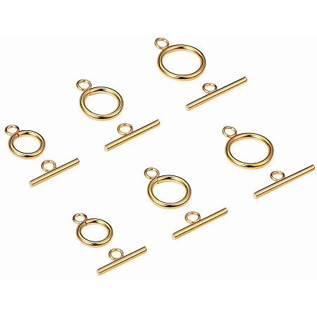 PandaHall Elite 15 Sets 3 Sizes 304 Stainless Steel Round Toggle Clasps Connectors for Bracelet Necklace Jewelry Making Golden