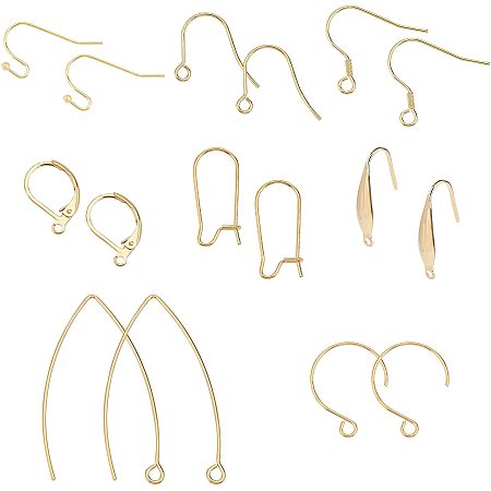 UNICRAFTALE 48pcs 8 Shapes Stainless Steel Earring Hooks and Leverback Earring Golden Earrings Wires Fish Hooks for DIY Earring Jewelry Making