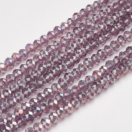 Honeyhandy Electroplate Glass Beads Strands, AB Color Plated, Faceted, Rondelle, Medium Purple, 3x2mm, Hole: 1mm, about 165~169pcs/strand, 15~16 inch(38~40cm)