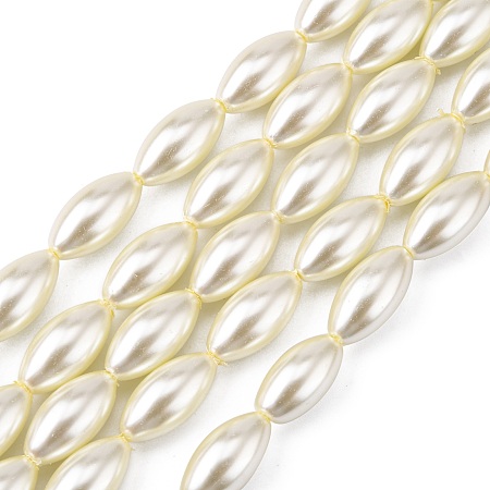 Honeyhandy Glass Pearl Beads Strands, Pearlized, Rice, Dyed, Beige, 16x8mm, Hole: 1mm, about 52pcs/strand, 32 inch