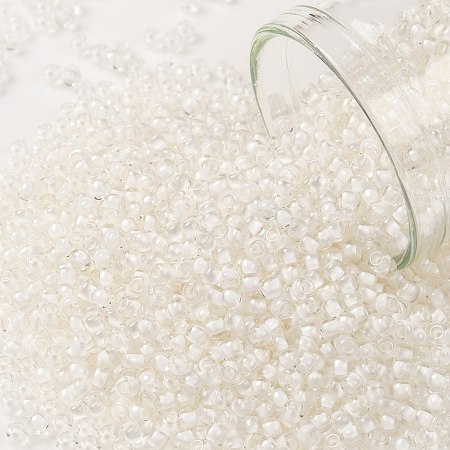 TOHO Round Seed Beads, Japanese Seed Beads, (981) Inside Color Crystal/Snow Lined, 11/0, 2.2mm, Hole: 0.8mm, about 1110pcs/10g