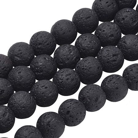Olycraft Natural Lava Beads Strands, Round, Black, 6mm, hole: 0.8mm; about 60pcs/strand, 16 inches