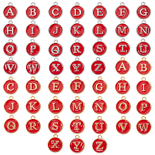 NBEADS Golden & Platinum Plated Alloy Enamel Charms, Enamelled Sequins, Flat Round with Letter A~Z, Dark Red, Platinum & Golden, 14x12x2mm, Hole: 1.5mm; 26pcs/set, 4sets/box, 104pcs/box