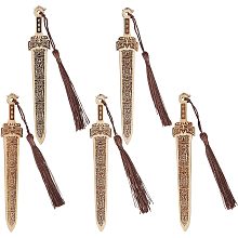 GORGECRAFT Bamboo Bookmarks 5Pcs Sword Bookmark with Tassels Bulk Handmade Natural Vintage Style Reading Page Markers Bookmark Charms Pendants for Crafting Book Lovers Presents Reading