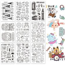 GLOBLELAND 9 Sheets Mixed Theme Silicone Clear Stamps Seal for Card Making Decor and DIY Scrapbooking(Pennants Robots London Elements Beavers Best Dad Fun Night Breakfast)