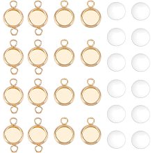 UNICRAFTALE 40 Sets 2 Colors Flat Round Link Connector Making Kits 304 Stainless Steel Cabochon Connector Settings with Transparent Glass Cabochons for Jewelry Making