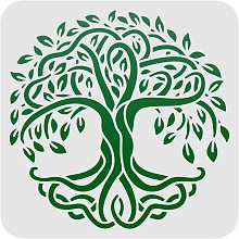 FINGERINSPIRE Tree of Life Pattern Stencils Decoration Template (8x8 inch) Plastic Tree Drawing Painting Stencils Square Reusable Stencils for Painting on Wood, Floor, Wall and Tile