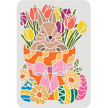 FINGERINSPIRE Easter Bunny Stencil 11.7x8.3inch Reusable Easter Rabbit Egg Drawing Stencil Tulip Painting Template Easter Decoration Stencil for Painting on Wall, Wood, Furniture, Fabric