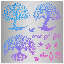 GORGECRAFT 16x16cm Tree of Life Metal Stencil Tree Flying Bird Flowers Butterfly Squirrel Pattern Reusable Stainless Steel Painting Template for Wood Carving Burning Pyrography Engraving Decor Crafts