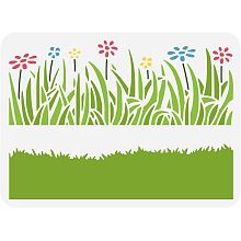 FINGERINSPIRE Grass Field Stencil 8.3x11.7inch Grass Stencil Flowers Drawing Wild Flowers Stencil Template Border Stencil Large Hollow Out Stencil for Home School Wall Floor Door Painting