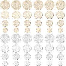 PandaHall Elite 80pcs Flat Round Links 8 Styles Brass Blank Tag Link Connectors 4 Sizes 6/8/10/12mm Textured 24K Gold Plated Metal Charm Links for Earring Necklace Bracelet Making, Golden/Platinum