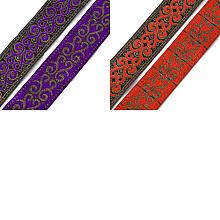 PandaHall Elite 2Pcs 2 Colors Ethnic Style Embroidery Polyester Ribbons, Jacquard Ribbon, Tyrolean Ribbon, Garment Accessories, Flower Pattern, Mixed Color, 36895 inch(33mm), about 7.66 Yards(7m)/pc, 1pc/color