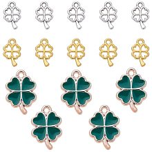 PandaHall 90PCS Clover Pendant Charm Set, 30pcs Plastic Enamel Green Pendants with 60pcs 2 Colors Alloy Four Leaf Clover Charms for Necklace Bracelet Jewelry Making，Silver/Golden