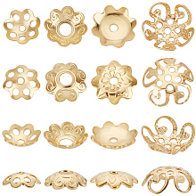 Beebeecraft 120Pcs 4 Styles 8-Petal & Multi-Petal & 5-Petal 304 Stainless Steel Flower Bead Caps, Golden, 6~8x1.5~3mm, Hole: 0.8~2.1mm, 30pcs/style