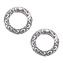 Unicraftale 2Pcs Tibetan Style 316 Surgical Stainless Steel Textured Spring Gate Rings, O Rings, Ring, Antique Silver, 6 Gauge, 20x4mm, Inner Diameter: 13mm