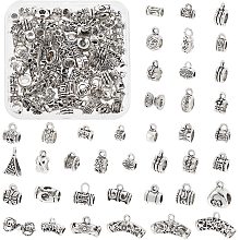 PandaHall Elite 80pcs Tibetan Bail Tube Charms 40 Style Alloy Hanger Links Antique Silver Spacer Bail Bead Hanger Links Spacer Loose Beads for DIY European Bracelet Necklace Earring Jewelry Art Crafts