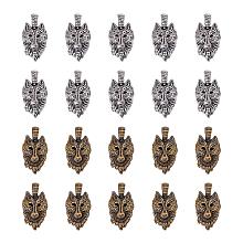 PandaHall Elite 40pcs 2 Colors Tibetan Alloy Wolf Head Charms Animals Pendant Beads for DIY Bracelet Necklace Jewelry Making (Antique Bronze & Antique Silver)