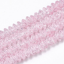 ARRICRAFT Crackle Glass Beads, Dyed & Heated, Rondelle, Pink, 8x4mm, Hole: 1mm, about 93~95pcs/strand, 15.16~15.55 inches(38.5~39.5cm)