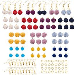 SUNNYCLUE DIY Dangle Earring Making Kits, with Faux Mink Fur & Handmade Cloth Fabric & Polyester Covered Pendants, Golden Plated Brass Earring Hooks, Mixed Color, Earring Hooks: 19mm, Pin: 0.7mm; 60pcs/set