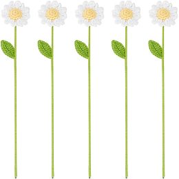 Crochet Polyester Yarn Daisy Flower Ornaments, Artificial Flower, for Home Decorations, White, 315mm