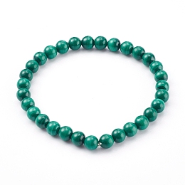 Honeyhandy Natural Malachite Beaded Stretch Bracelets, Round, Inner Diameter: 2-1/4 inch(5.6cm), Beads: 6.5mm