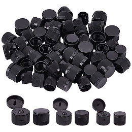 BENECREAT 60Pcs 3Size Black Flip Top Caps, Dispensing Ribbed Snap Closures Replacement Caps for Squeeze Bottles Cosmetic Sample Bottles, Neck Diameter 0.7/0.8/1inch) Thread Type 410