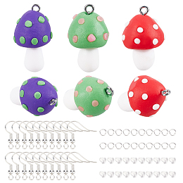 BENECREAT 66pcs 3 Colors Mushroom Pendant Charms, Clay Mushroom Earrings with Earring Hook, Jump Rings and Ear Nuts for Jewelry Findings Making Crafts