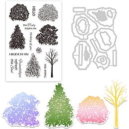 GLOBLELAND Trees Cutting Dies and Silicone Clear Stamps Set for Card Making DIY Scrapbooking Photo Album Invitation Greeting Cards Decor Paper Craft