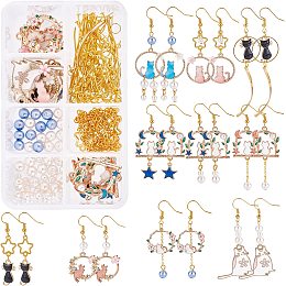 SUNNYCLUE 1 Box DIY Make 10 Pairs Cat Earrings Making Kit Alloy Enamel Cat Pendants Charms with Earring Hooks & Jump Rings for Earring Jewelry Making Supplies Craft, Golden