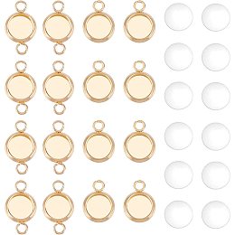 UNICRAFTALE 40 Sets 2 Colors Flat Round Link Connector Making Kits 304 Stainless Steel Cabochon Connector Settings with Transparent Glass Cabochons for Jewelry Making