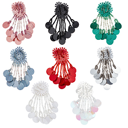 AHANDMAKER 8 Pcs Sequins Flower Applique with Tassel, Paillettes Beaded Patches Embroidery Artificial Flower Sew on Patches for Clothes Jackets Jeans Bags Dress Hats Shoes DIY Craft Accessories