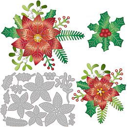 GLOBLELAND Christmas Overlay Poinsettia Cutting Dies for DIY Scrapbooking Metal Layered Poinsettia Flower Leaf Die Cuts Embossing Stencils Template for Paper Card Making Decoration Album