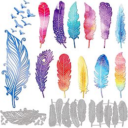 GLOBLELAND 3Set 16Pcs Feathers Cutting Dies for DIY Scrapbooking Metal Birds Feathers Die Cuts Embossing Stencils Template for Paper Card Making Decoration Album Craft Decor