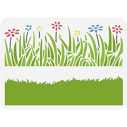 FINGERINSPIRE Grass Field Stencil 8.3x11.7inch Grass Stencil Flowers Drawing Wild Flowers Stencil Template Border Stencil Large Hollow Out Stencil for Home School Wall Floor Door Painting