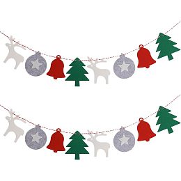 GORGECRAFT Christmas Banner Flag Xmas Tree Garland 16Pcs Pendants 3M Rope Ball & Deer & Tree & Bell Cloth Banners Bunting for Christmas Tree Holiday Indoor Outdoor Home Office Hanging Decor