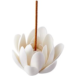 GORGECRAFT Ceramic White Lotus Incense Burner Flower Cone Incense Sticks Holder Handmade Porcelain Petals Style Coil Base Support Stand for Yoga Studio Living Room Home Fragrance Decoration