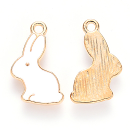 Honeyhandy Alloy Enamel Pendants, Rabbit, Light Gold, White, 17x11x1.5mm, Hole: 1.4mm