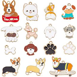 SUNNYCLUE 1 Box 32Pcs 16 Styles Enamel Dog Charms Puppy Charms Dogs Pow Charms Cute Corgi Animal Charms Dog Charm for Jewelry Making Charms Women Adults DIY Earring Necklace Bracelet Keychains Craft