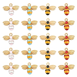 Honeyhandy 20Pcs 4 Colors Alloy Enamel Pendants, Light Gold, Bees, Mixed Color, 17.5x22.5x4mm, Hole: 2mm, 5pcs/color