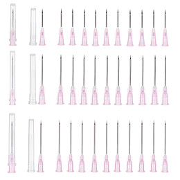 BENECREAT 90Pcs 3 Style 304 Stainless Steel Dispensing Needle with Plastic Luer Lock & Cap, Veterinary Injection Needle, Pet Poultry Needle, Pink, 42.5~59x8mm, 30pcs/style