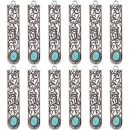 SUNNYCLUE 1 Box 20Pcs Synthetic Turquoise Charms Vintage Style Rectangle Bar Flower Pattern Gemstone Charms for Jewelry Making Charms Bookmark Tibetan Style Alloy Charm Adult Women DIY Craft Supplies