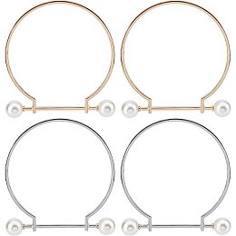 WADORN 4pcs Metal Purse Frame Handle, 2 Colors Semicircle Bag Handles Frame with Pearl Bead Alloy Clutches Handles Frame Replacement for Handmade Bag Purse Tote Bag Making Accessories, 3.8×4 Inch